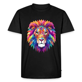 Colorful lion head with geometric patterns - Men's Premium Organic T-Shirt - black - Front - Nico (187cm)