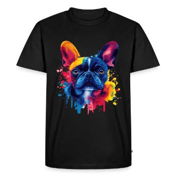 Bulldog psychédélique aux couleurs vibrantes - T-shirt Premium bio Homme - noir - Devant - Nico (187cm)