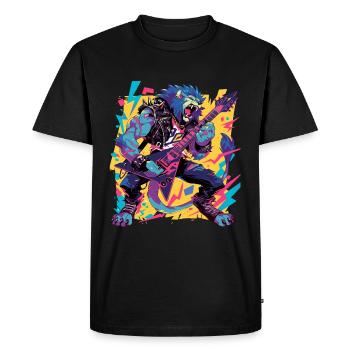 Aggressive Lion Playing Pop Art Style Guitar - Men's Premium Organic T-Shirt - black - Front - Nico (187cm)