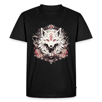 Un loup style tatouage avec des fleurs - T-shirt Premium bio Homme - noir - Devant - Nico (187cm)
