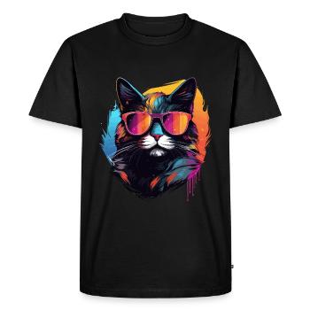 Pop Art Cat with Sunglasses - Men's Premium Organic T-Shirt - black - Front - Nico (187cm)