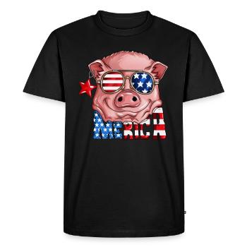 USA Flag Pig Costume Merica National Day - Men's Premium Organic T-Shirt - black - Front - Nico (187cm)