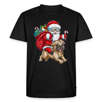 Pug Santa Claus with gifts Christmas - Men's Premium Organic T-Shirt - black - Front - Nico (187cm)