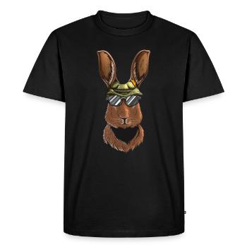 Chasses au lapin Lapin Le chasseur de lapins porte la casquette de chasseur - T-shirt Premium bio Homme - noir - Devant - Nico (187cm)