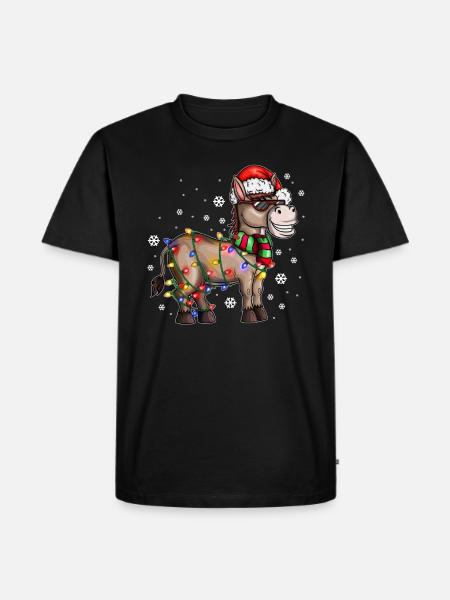 Christmas donkey with Christmas hat in the snow - Men's Premium Organic T-Shirt - black