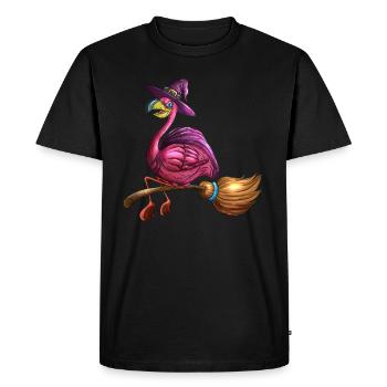 Pink Witches Flamingo Halloween Bird Broom Costume - Men's Premium Organic T-Shirt - black - Front - Nico (187cm)