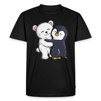 Polar bear penguin cuddle hugs penguins - Men's Premium Organic T-Shirt - black - Front - Nico (187cm)