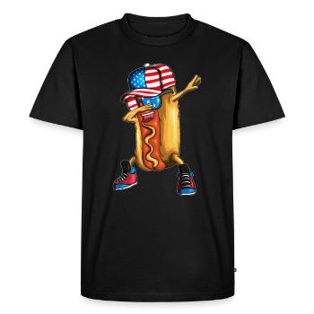 Funny Hot Dog Dabbing Fast Food Food Cooking - Men's Premium Organic T-Shirt - black - Front - Nico (187cm)