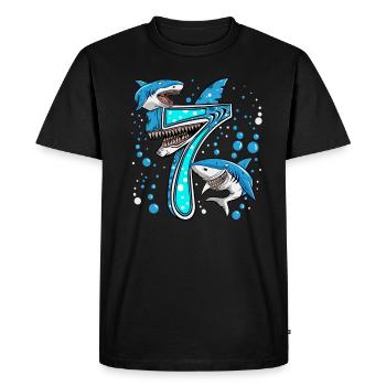 Grand Requin Blanc 7 Anniversaire Requin Anniversaire Fille - T-shirt Premium bio Homme - noir - Devant - Nico (187cm)