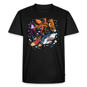 Conception De Poissons, Créature Marine, Poisson, Requin, Méduse, Poulpe - T-shirt Premium bio Homme - noir - Devant - Nico (187cm)