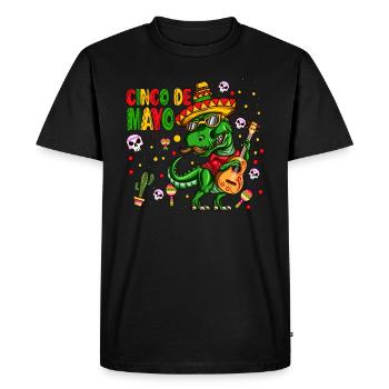 Guitare Dinosaure Tenue Mexicaine Cinco de Mayo - T-shirt Premium bio Homme - noir - Devant - Nico (187cm)
