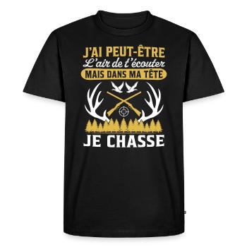 Dans ma tête je chasse - T-shirt Premium bio Homme - noir - Devant - Nico (187cm)