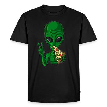 Green alien alien loves pizza lover - Men's Premium Organic T-Shirt - black - Front - Nico (187cm)