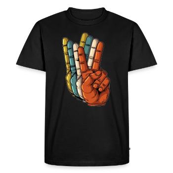 Paix Rétro Signe de la Paix Mains Paix Monde - T-shirt Premium bio Homme - noir - Devant - Nico (187cm)