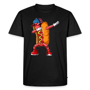 Funny Hot Dog Dabbing Fast Food Food Cooking - Men's Premium Organic T-Shirt - black - Front - Nico (187cm)