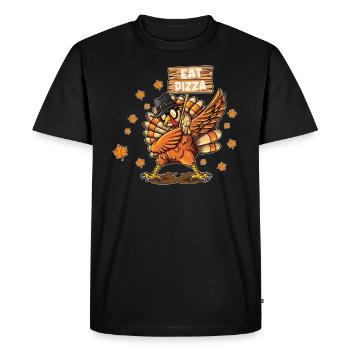 Turkey Wearing Hat Glasses Making Dabbing Eat Pizza - Men's Premium Organic T-Shirt - black - Front - Nico (187cm)