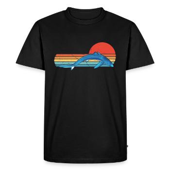 Bleu Requin Rétro Coucher de soleil - T-shirt Premium bio Homme - noir - Devant - Nico (187cm)