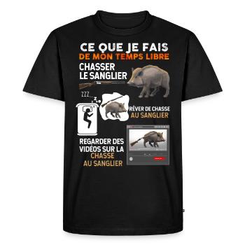 Chasse sanglier, gros gibier idée cadeau chasseur - T-shirt Premium bio Homme - noir - Devant - Nico (187cm)