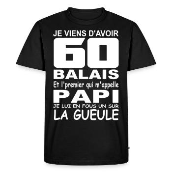 60 ans / anniversaire 60 ans / cadeau 60 ans - T-shirt Premium bio Homme - noir - Devant - Nico (187cm)