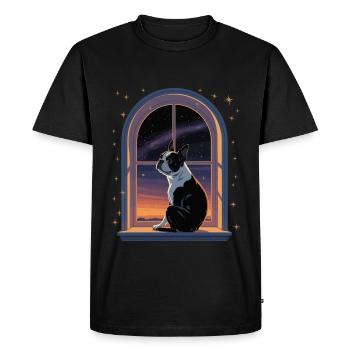 Boston Terrier Star Gazing At Window - Men's Premium Organic T-Shirt - black - Front - Nico (187cm)