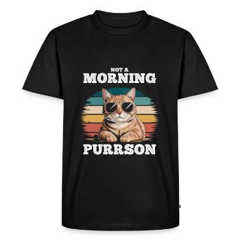 Funny Tabby Cat Not A Morning Purrson - Men's Premium Organic T-Shirt - black - Front - Nico (187cm)