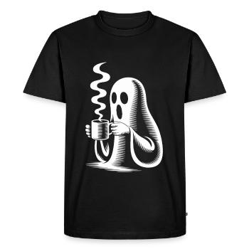 Funny Broo Ghost Coffee Pun - Men's Premium Organic T-Shirt - black - Front - Nico (187cm)