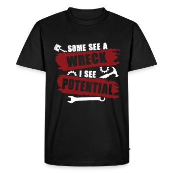 Certains voient une épave, je vois une créativité potentielle - T-shirt Premium bio Homme - noir - Devant - Nico (187cm)