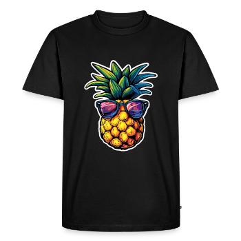 Pineapple with sunglasses - Men's Premium Organic T-Shirt - black - Front - Nico (187cm)
