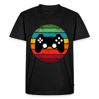 Gaming Controller Retro Sunset Gamer - Men's Premium Organic T-Shirt - black - Front - Nico (187cm)