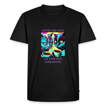 Coffee & Cats - La combinaison ronronnement-fect - T-shirt Premium bio Homme - noir - Devant - Nico (187cm)