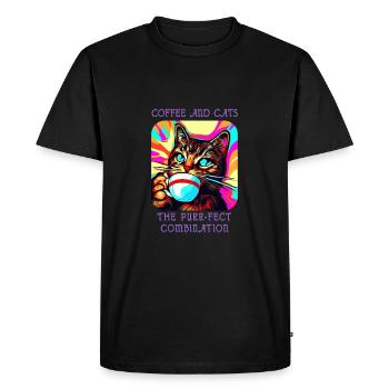 Crazy Catfeine: Café et chats en harmonie! - T-shirt Premium bio Homme - noir - Devant - Nico (187cm)