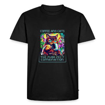 Café & chats : un mélange paradisiaque ! - T-shirt Premium bio Homme - noir - Devant - Nico (187cm)
