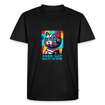 Robot Cat’s Futuristic Cat Print - T-shirt Premium bio Homme - noir - Devant - Nico (187cm)