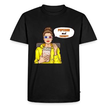Popcorn Is Cheaper Than Therapy Cinema Fan - Men's Premium Organic T-Shirt - black - Front - Nico (187cm)