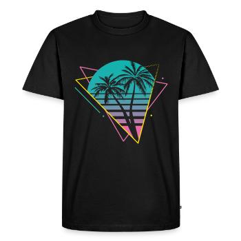 Vaporwave Palmiers Rétro Fête des années 80 - T-shirt Premium bio Homme - noir - Devant - Nico (187cm)
