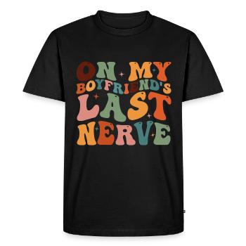 Sur le dernier nerf de mon mari - T-shirt Premium bio Homme - noir - Devant - Nico (187cm)