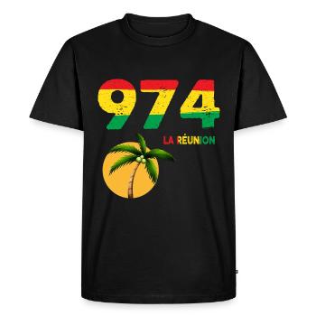 974 La Réunion Rastafari Rasta - T-shirt Premium bio Homme - noir - Devant - Nico (187cm)