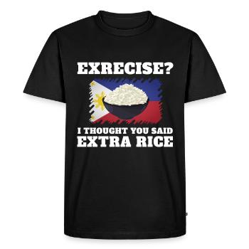 Excercise I thought they said extra rice - Men's Premium Organic T-Shirt - black - Front - Nico (187cm)