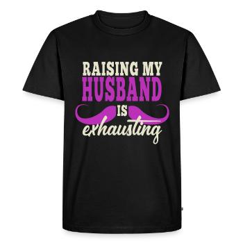 L’éducation de mon mari est épuisante - T-shirt Premium bio Homme - noir - Devant - Nico (187cm)
