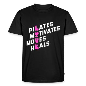 Pilates motivates moves heals - Men's Premium Organic T-Shirt - black - Front - Nico (187cm)