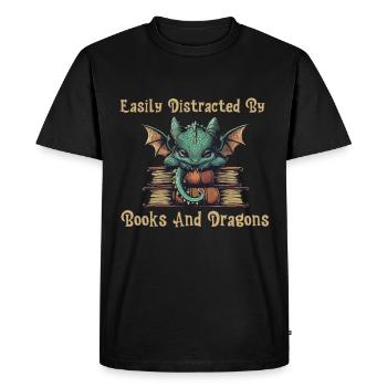 Easily distracted by books and dragon graphics - Men's Premium Organic T-Shirt - black - Front - Nico (187cm)