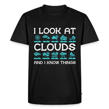 Je regarde les nuages et je sais des choses... - T-shirt Premium bio Homme - noir - Devant - Nico (187cm)