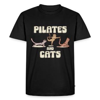 Pilates and Cats Relaxation Motif - Men's Premium Organic T-Shirt - black - Front - Nico (187cm)