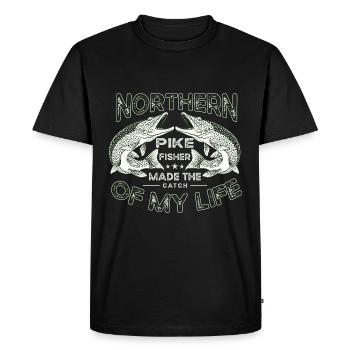 fishing, pike, northern, - Men's Premium Organic T-Shirt - black - Front - Nico (187cm)