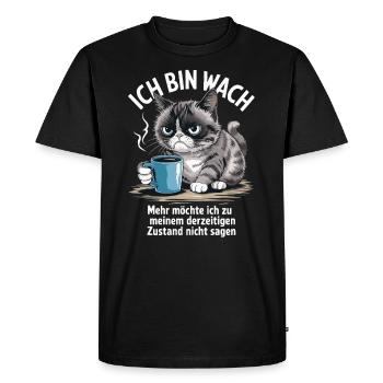 Spruch für Katzenliebhaber und Morgenmuffel - Männer Premium Bio T-Shirt - Schwarz - Vorne - Nico (187cm)