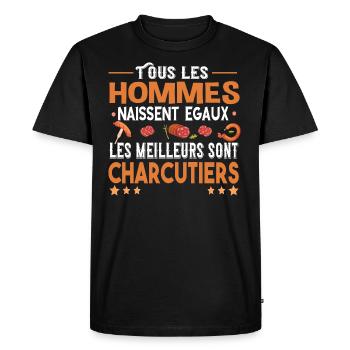 Charcutier homme. Cadeau métier charcuterie. Porc - T-shirt Premium bio Homme - noir - Devant - Nico (187cm)