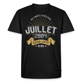 18 Ans Anniversaire Vintage Né(e) en Juillet 2004 - T-shirt Premium bio Homme - noir - Devant - Nico (187cm)