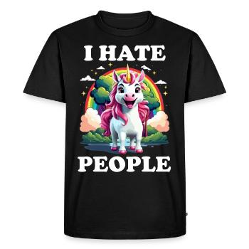 Je déteste les gens, la licorne - T-shirt Premium bio Homme - noir - Devant - Nico (187cm)