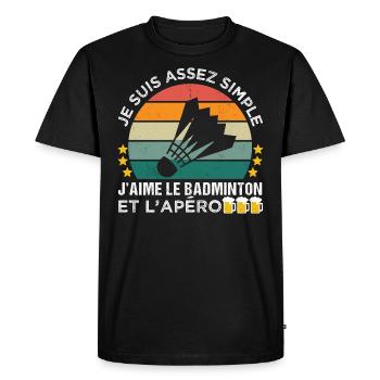 J' aime le badminton et l' apéro cadeau vintage - T-shirt Premium bio Homme - noir - Devant - Nico (187cm)