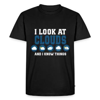 Je regarde les nuages et je sais des choses... - T-shirt Premium bio Homme - noir - Devant - Nico (187cm)